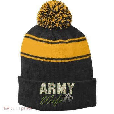 Army Wife Stripe Pom Pom Beanie