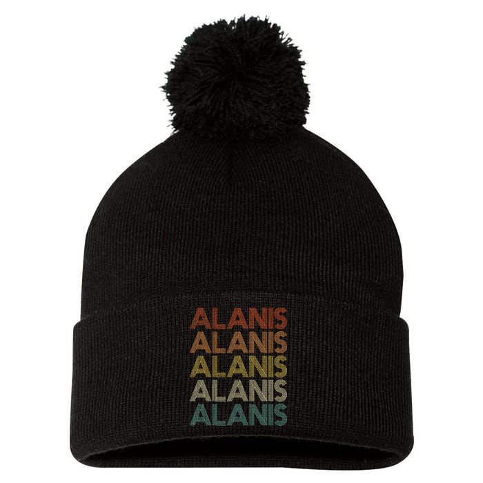 Alanis Retro Names Vintage Style Pom Pom 12in Knit Beanie