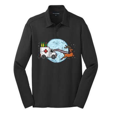 Ambulance Reindeer Nurse Christmas Winter Scrub Xmas Medical Silk Touch Performance Long Sleeve Polo