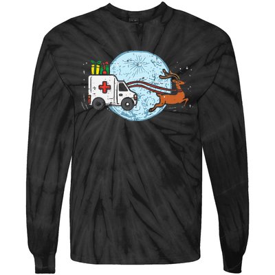 Ambulance Reindeer Nurse Christmas Winter Scrub Xmas Medical Tie-Dye Long Sleeve Shirt