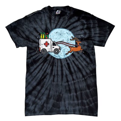 Ambulance Reindeer Nurse Christmas Winter Scrub Xmas Medical Tie-Dye T-Shirt