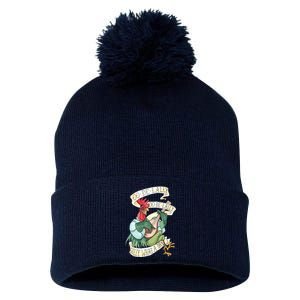 Alanadale Rooster Oodelally Golly What A Day Tattoo Watercolor Painting Rob Pom Pom 12in Knit Beanie