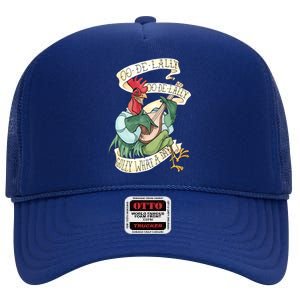 Alanadale Rooster Oodelally Golly What A Day Tattoo Watercolor Painting Rob High Crown Mesh Back Trucker Hat