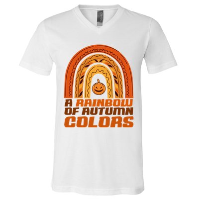 A Rainbow Of Autumn Colors Halloween Pumpkin V-Neck T-Shirt
