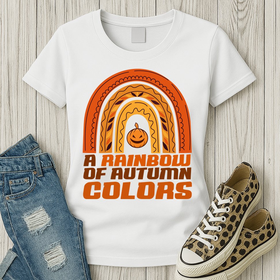 A Rainbow Of Autumn Colors Halloween Pumpkin Womens T-Shirt