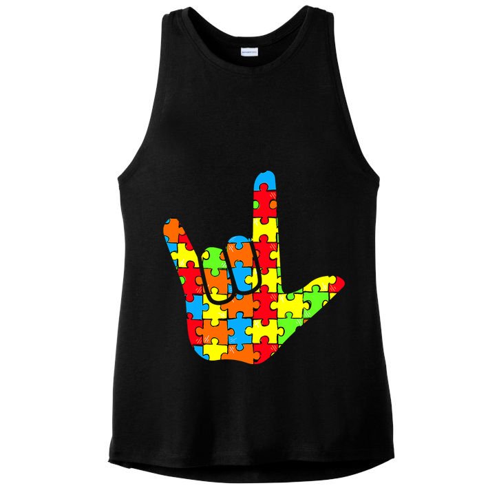 Autism Rock On Hand Ladies PosiCharge Tri-Blend Wicking Tank
