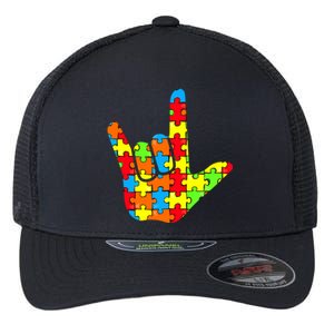 Autism Rock On Hand Flexfit Unipanel Trucker Cap