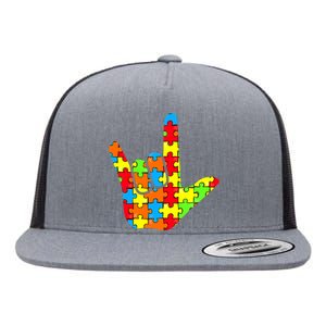 Autism Rock On Hand Flat Bill Trucker Hat