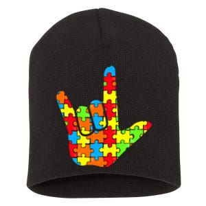 Autism Rock On Hand Short Acrylic Beanie