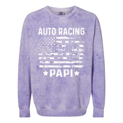 Auto Racing Papi Dad Usa Flag 4th Of July Gift Colorblast Crewneck Sweatshirt