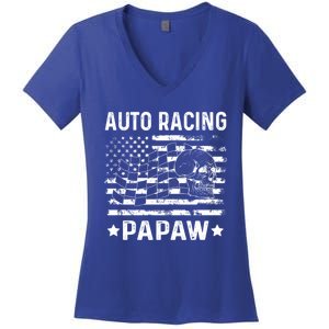 Auto Racing Papaw Grandpa Usa Flag 4th Of July Gift Women's V-Neck T-Shirt