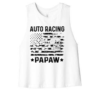 Auto Racing Papaw Grandpa Usa Flag 4th Of July Gift Women's Racerback Cropped Tank