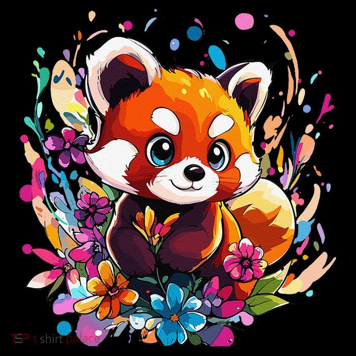 Adorable Red Panda Surrounded By Colorful Blooms Drawstring Bag