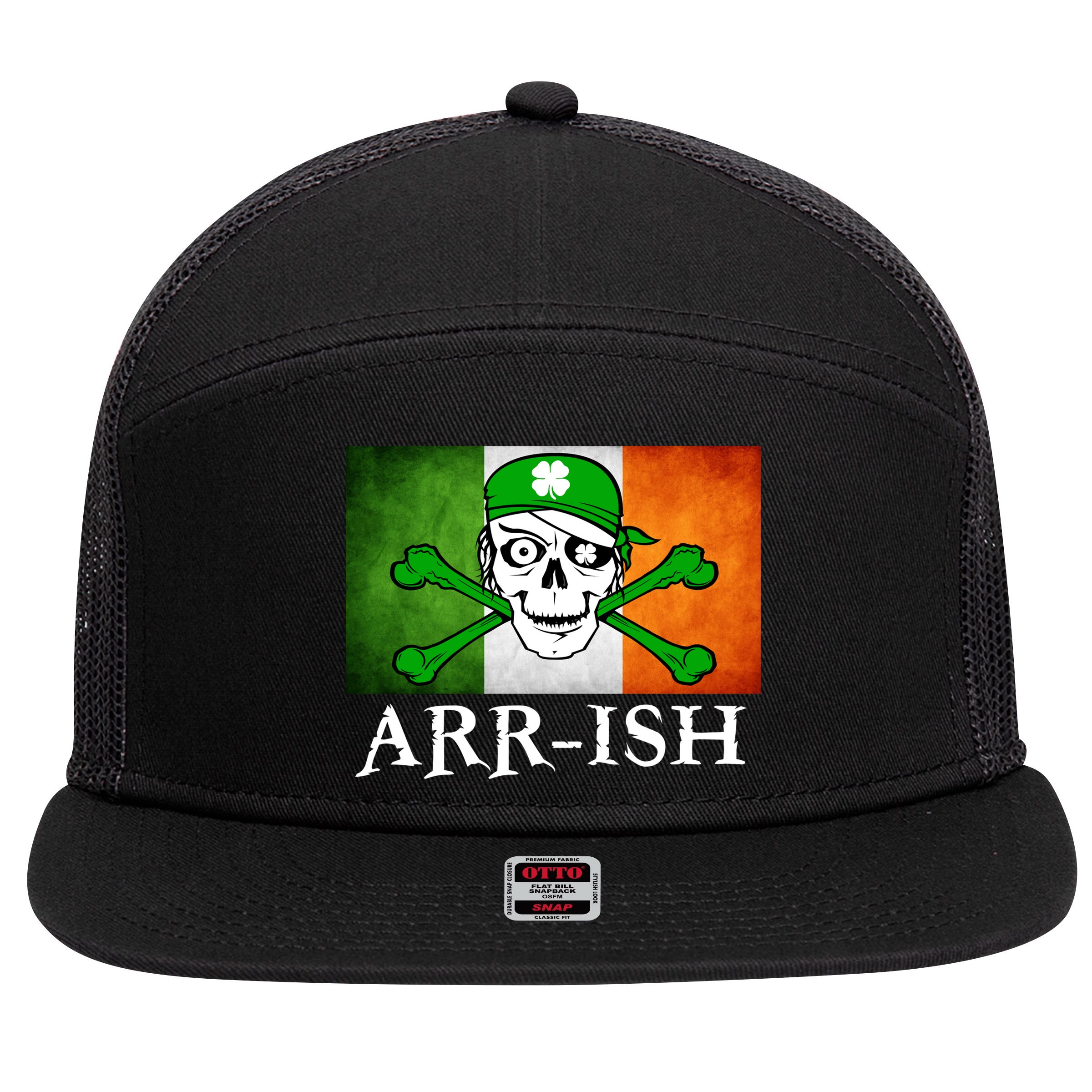 Arr-ish Irish Pirate St. Patrick's Day Flag 7 Panel Mesh Trucker Snapback Hat