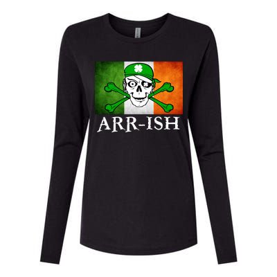 Arr-ish Irish Pirate St. Patrick's Day Flag Womens Cotton Relaxed Long Sleeve T-Shirt