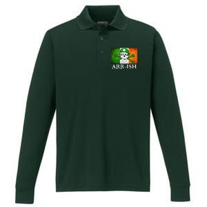 Arr-ish Irish Pirate St. Patrick's Day Flag Performance Long Sleeve Polo