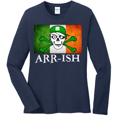 Arr-ish Irish Pirate St. Patrick's Day Flag Ladies Long Sleeve Shirt