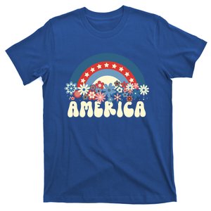 America Rainbow Retro Groovy 4th Of July Patriotic Gift T-Shirt