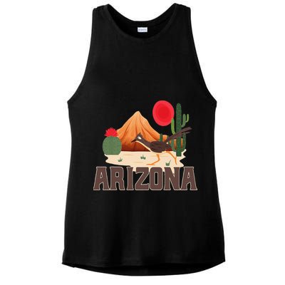 Arizona Roadrunner Retro Boho Desert Cactus Ladies PosiCharge Tri-Blend Wicking Tank