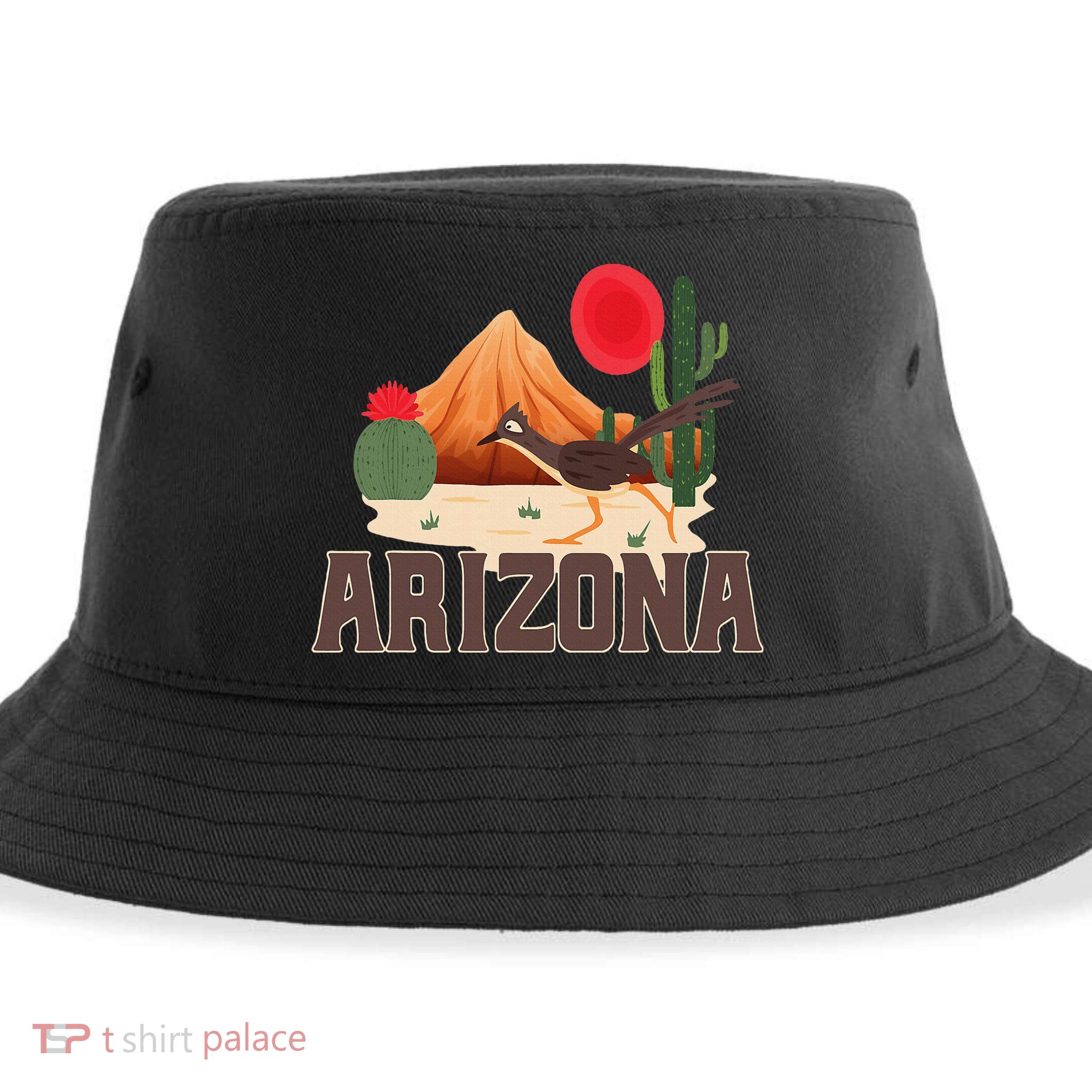 Arizona Roadrunner Retro Boho Desert Cactus Sustainable Bucket Hat