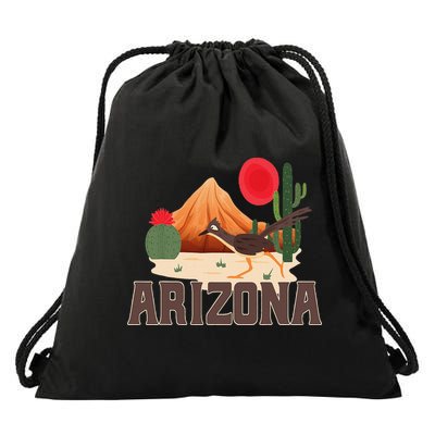 Arizona Roadrunner Retro Boho Desert Cactus Drawstring Bag