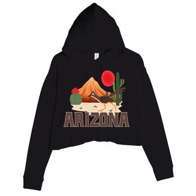 Arizona Roadrunner Retro Boho Desert Cactus Crop Fleece Hoodie