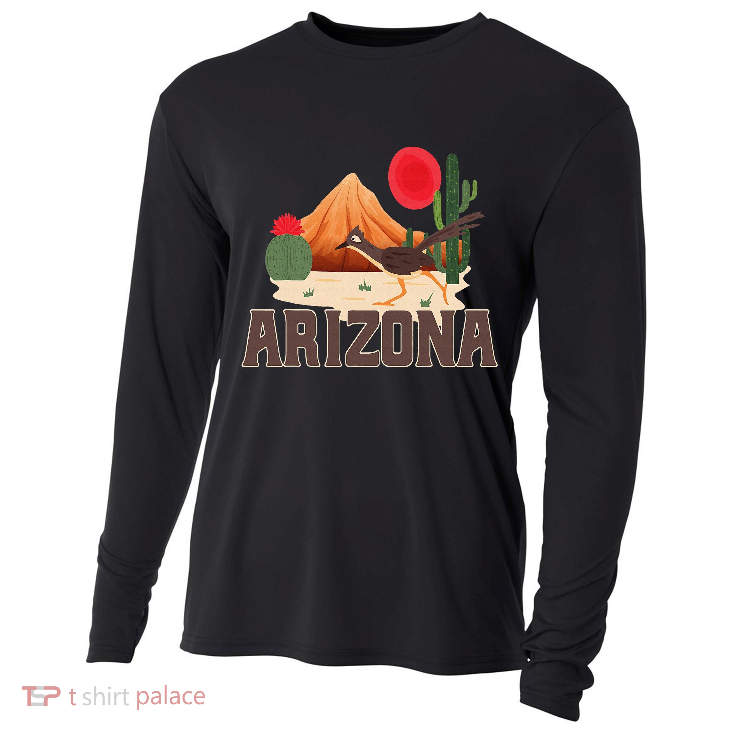 Arizona Roadrunner Retro Boho Desert Cactus Cooling Performance Long Sleeve Crew