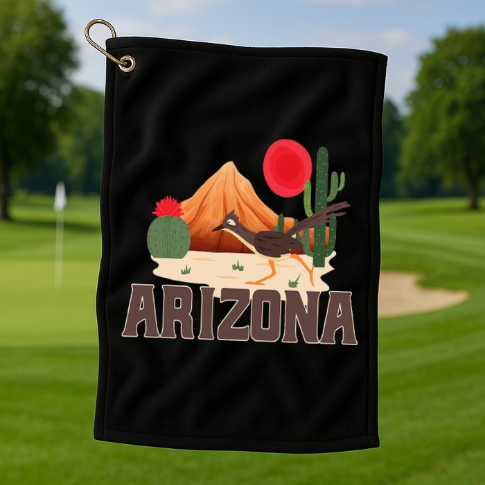 Arizona Roadrunner Retro Boho Desert Cactus Golf Towel