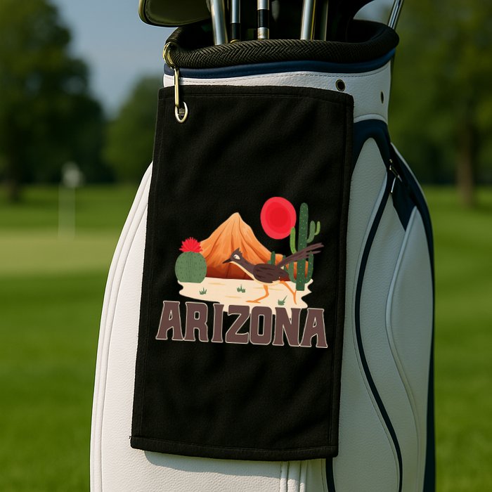 Arizona Roadrunner Retro Boho Desert Cactus Golf Towel