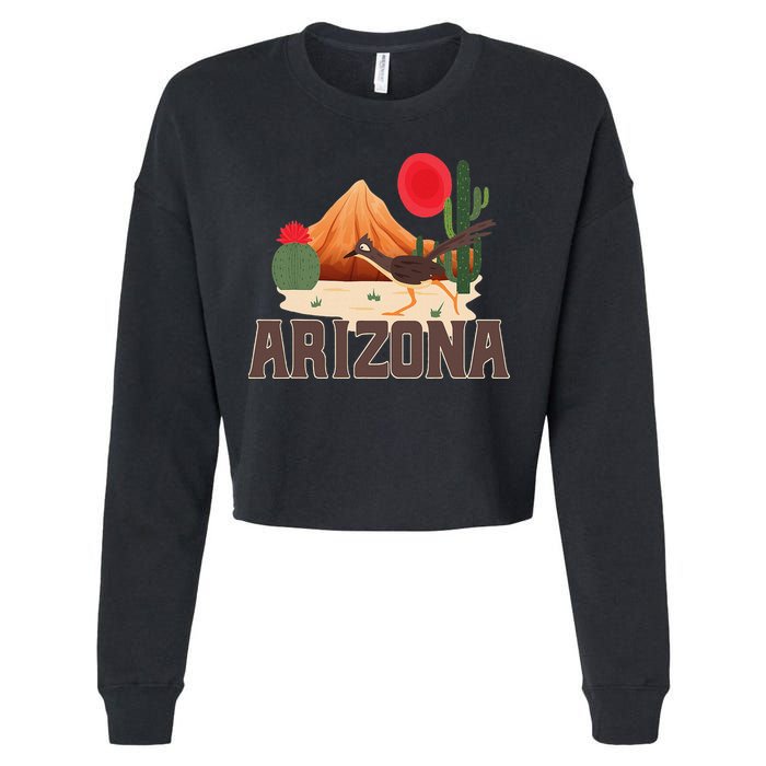 Arizona Roadrunner Retro Boho Desert Cactus Cropped Pullover Crew