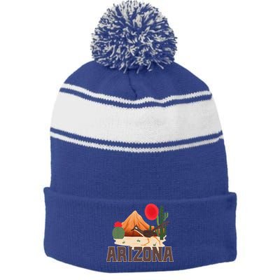 Arizona Roadrunner Retro Boho Desert Cactus Stripe Pom Pom Beanie