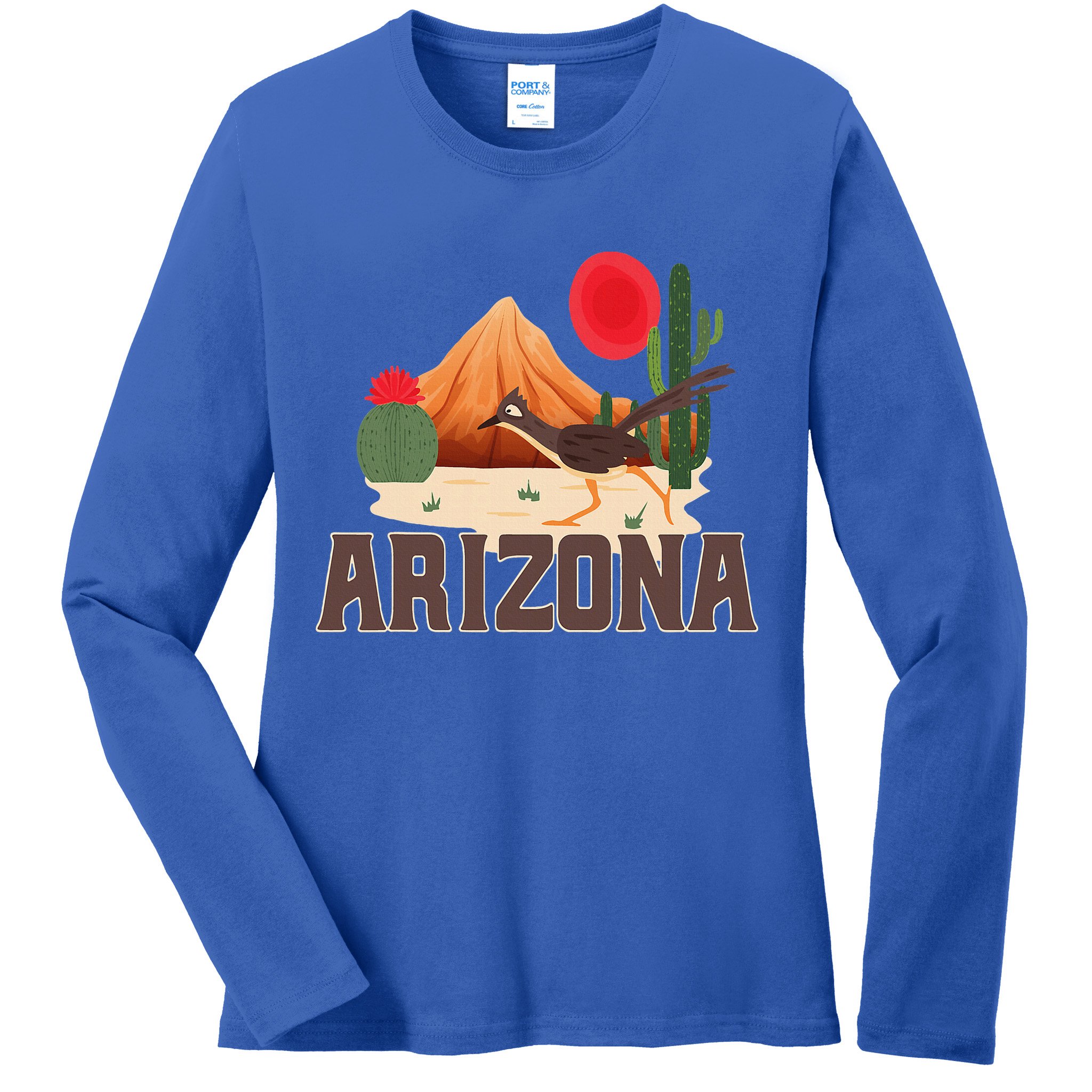 Arizona Roadrunner Retro Boho Desert Cactus Ladies Long Sleeve Shirt