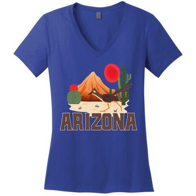 Arizona Roadrunner Retro Boho Desert Cactus Women's V-Neck T-Shirt