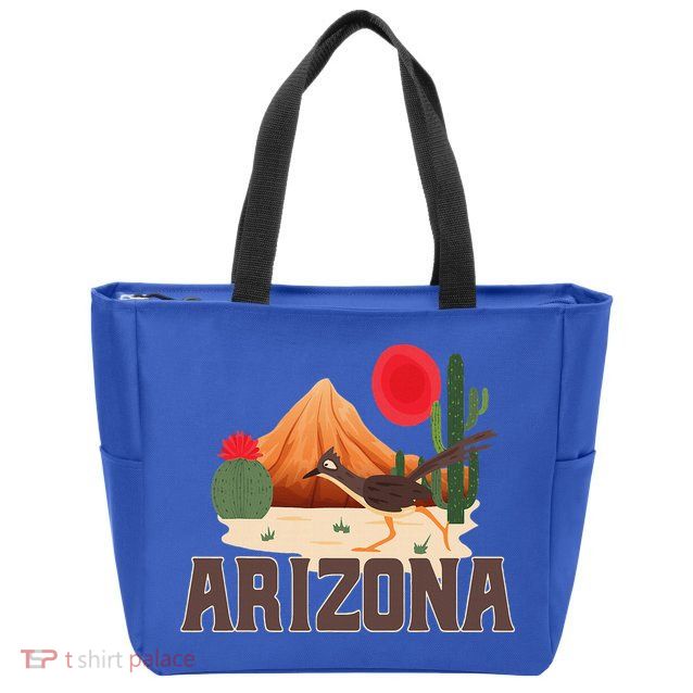 Arizona Roadrunner Retro Boho Desert Cactus Zip Tote Bag