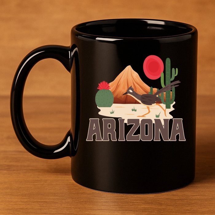 Arizona Roadrunner Retro Boho Desert Cactus Cute Gift 11oz C Handle Ceramic Mug