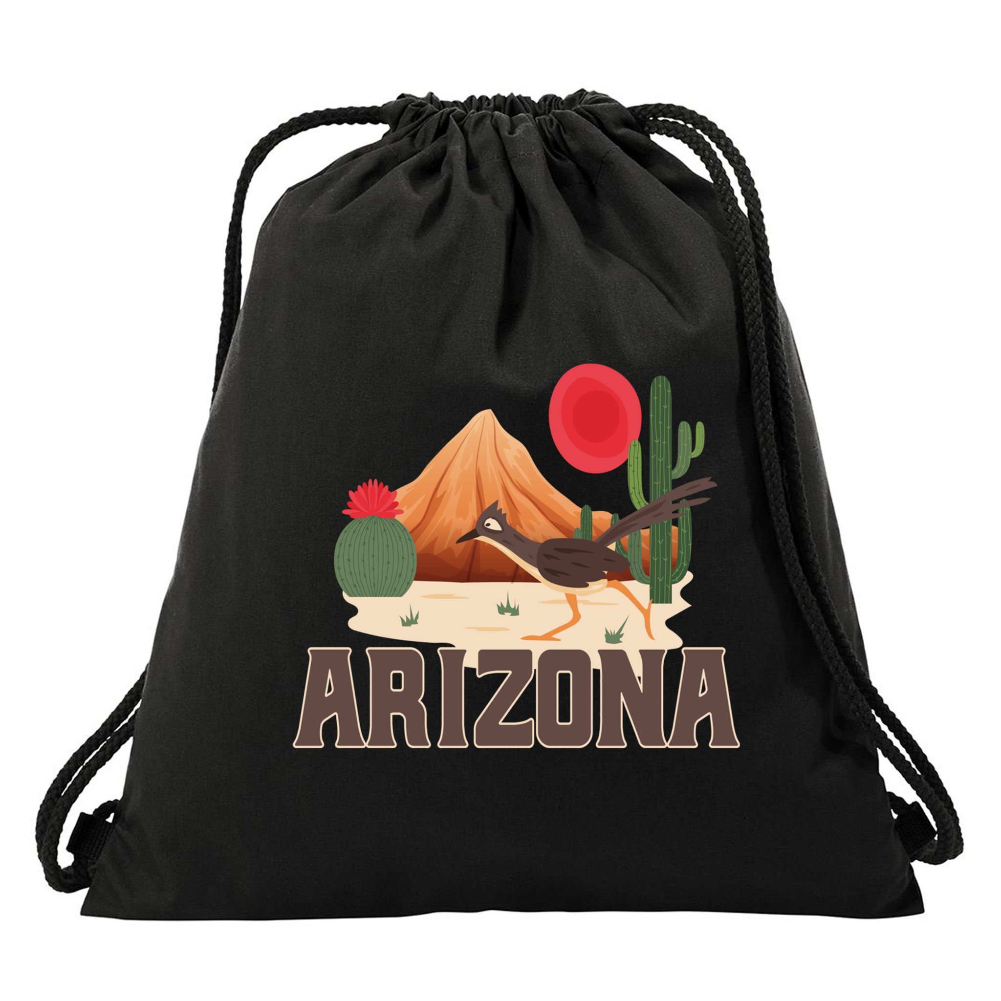 Arizona Roadrunner Retro Boho Desert Cactus Cute Gift Drawstring Bag