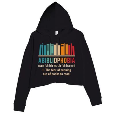 Abibliophobia Retro Reading Bookworm Reader Funny Book Lover Gift Crop Fleece Hoodie