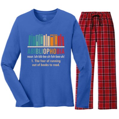 Abibliophobia Retro Reading Bookworm Reader Funny Book Lover Gift Women's Long Sleeve Flannel Pajama Set 