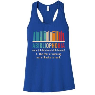 Abibliophobia Retro Reading Bookworm Reader Funny Book Lover Gift Women's Racerback Tank