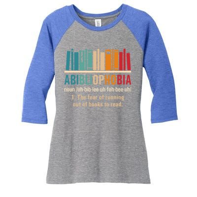 Abibliophobia Retro Reading Bookworm Reader Funny Book Lover Gift Women's Tri-Blend 3/4-Sleeve Raglan Shirt