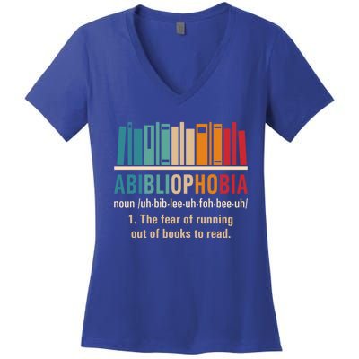 Abibliophobia Retro Reading Bookworm Reader Funny Book Lover Gift Women's V-Neck T-Shirt