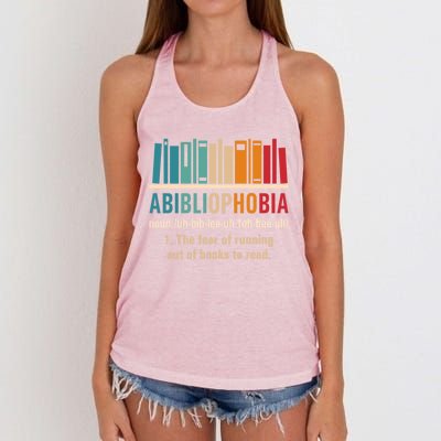 Abibliophobia Retro Reading Bookworm Reader Funny Book Lover Gift Women's Knotted Racerback Tank