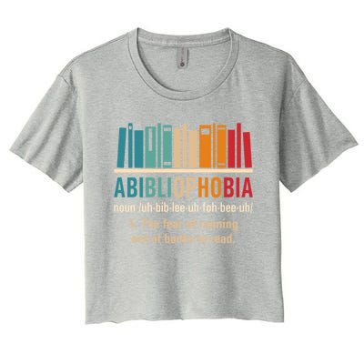 Abibliophobia Retro Reading Bookworm Reader Funny Book Lover Gift Women's Crop Top Tee