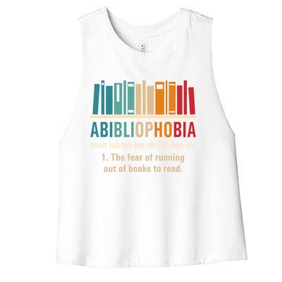 Abibliophobia Retro Reading Bookworm Reader Funny Book Lover Gift Women's Racerback Cropped Tank