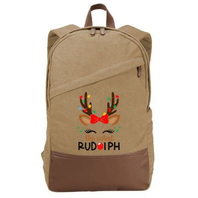 Adorable Rudolph Reindeer Christmas Pajama with Festive Lights Cotton Canvas Backpack
