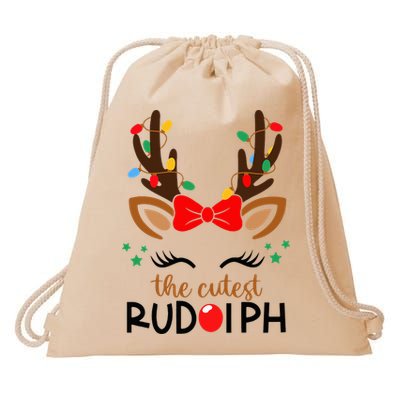 Adorable Rudolph Reindeer Christmas Pajama with Festive Lights Drawstring Bag