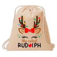 Adorable Rudolph Reindeer Christmas Pajama with Festive Lights Drawstring Bag