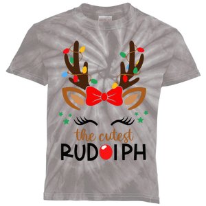 Adorable Rudolph Reindeer Christmas Pajama with Festive Lights Kids Tie-Dye T-Shirt