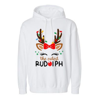 Adorable Rudolph Reindeer Christmas Pajama with Festive Lights Garment-Dyed Fleece Hoodie