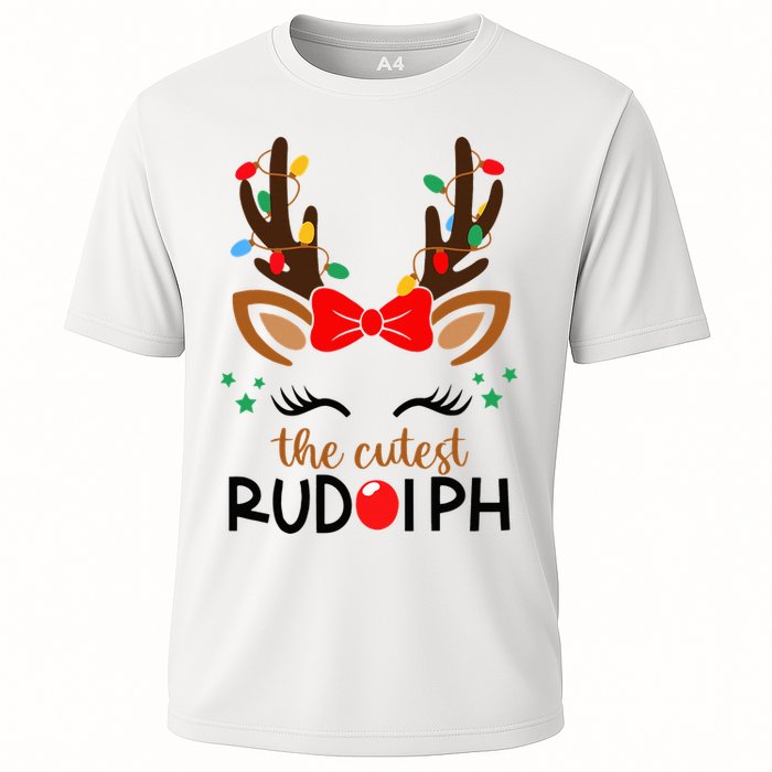 Adorable Rudolph Reindeer Christmas Pajama with Festive Lights Cooling Performance Crew T-Shirt